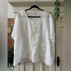 PUREJILL LINEN CRISP WHITE LINEN TOP SCOOPED NECKLINE FRONT POCKET SIZE SZ NWOT